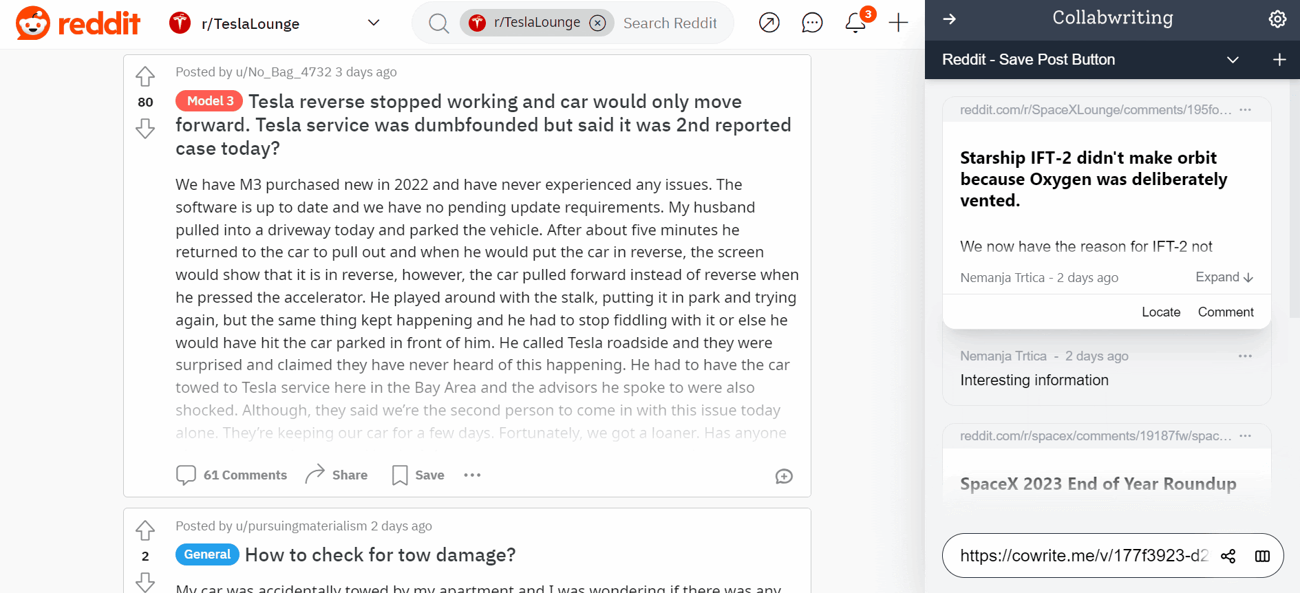 Save posts from Reddit with a click with Collabwriting