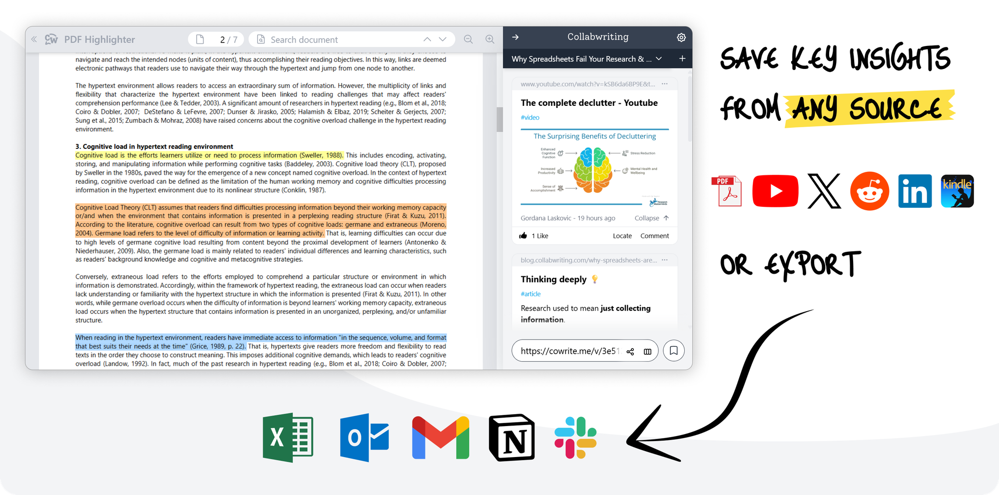 Save key insights from any source or export - Cluing